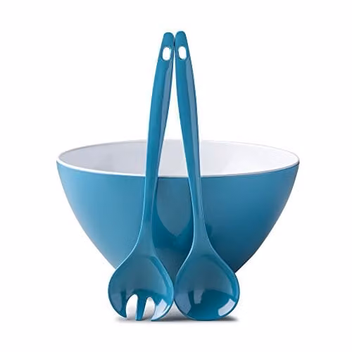 Zeal Melamine Salad Bowl and Server Set in Turquoise and White