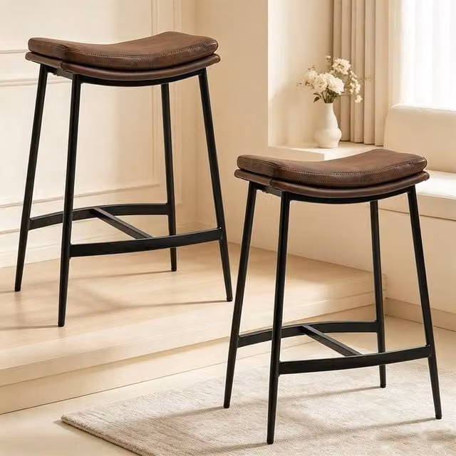 ERGOVEXA Industrial Microfibre Bar Stools, Set of 2, Brown, H 68.5 x W 38.5 x D 48.5 cm – 1