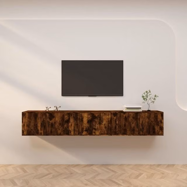 Berkfield Home Set of 3 Wall-mounted TV Cabinets in Smoked Oak Brown, W/D/H: 80 x 34.5 x 40 cm