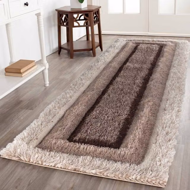 Desire Rugs Modern Shimmer Shaggy Runner Rug in Bronze and Brown, W/D/H: 60 x 220 cm