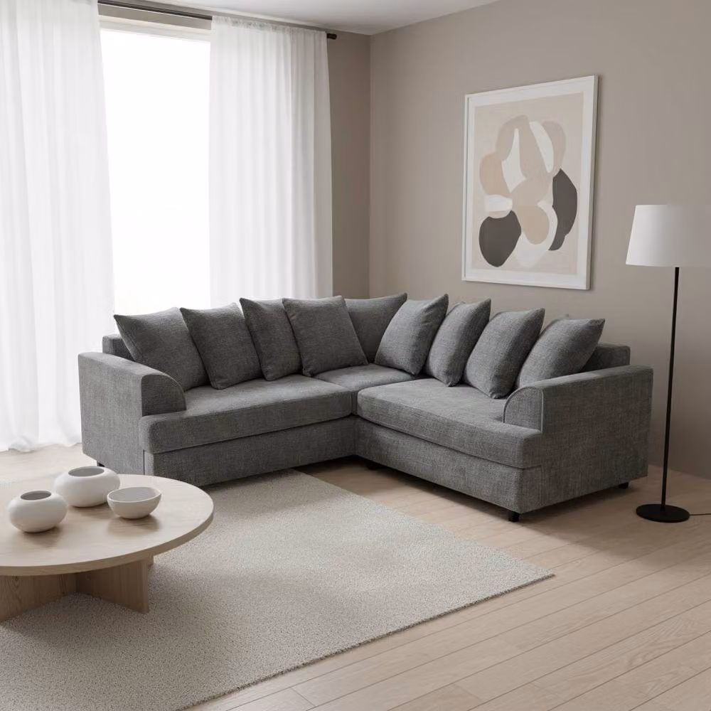 Abakus Direct Ferguson L-Shape Chenille Corner Sofa in Grey with Scatter Cushions and Solid Wood Frame – 4