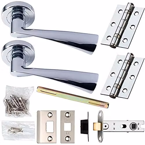 Loops Chrome Modern Curved Twisted Bar Door Handle and Latch Pack