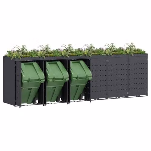 vidaXL Wheelie Bin Storage for 6 Bins, Anthracite, W: 408 cm, D: 77.5 cm, H: 121.5 cm