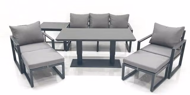 Fimous 7-Seater Outdoor Aluminium Garden Furniture Set with Adjustable Rising Table in Dark Grey