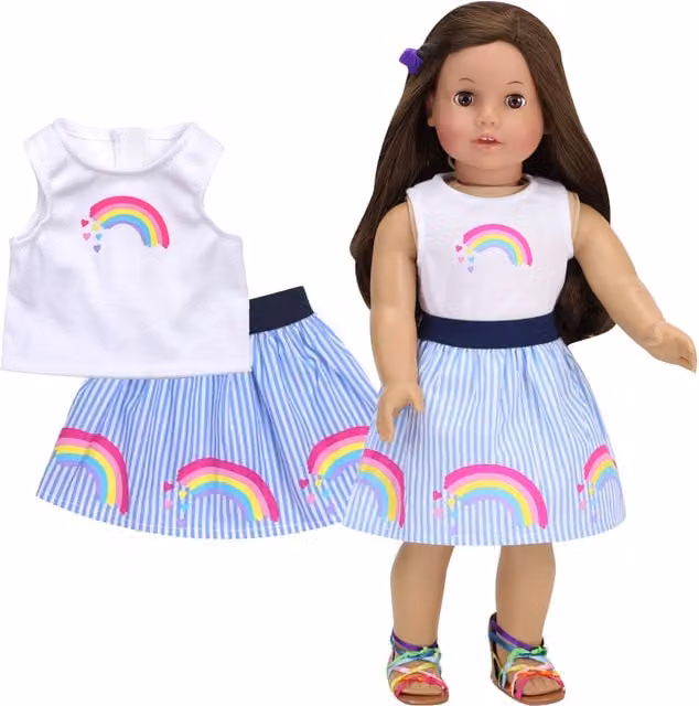 Teamson Kids Sophia's Rainbow Stripe Skirt Tank for 18 inch Doll in Blue, White and Multicolour