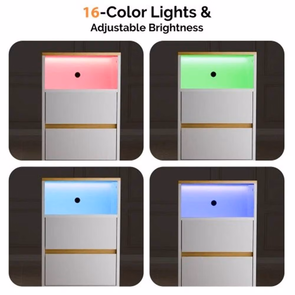 Nordara Modern White Glossy Bedside Cabinet with 2 Drawers and Integrated LED Lighting – 3