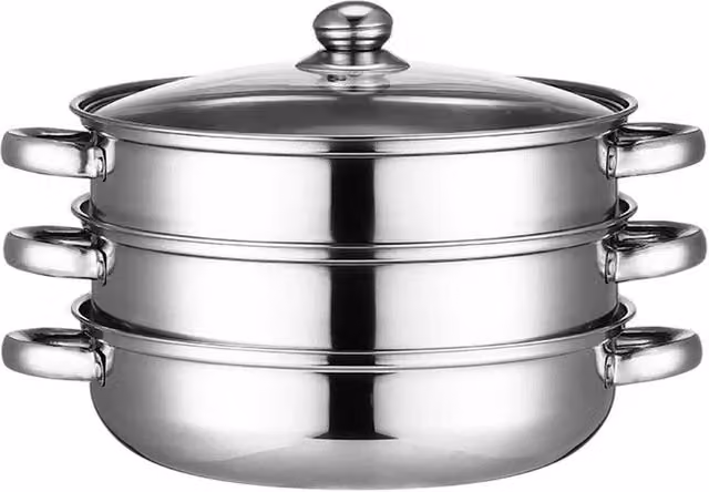 NESTLUNE 3 Layer Stainless Steel Food Steamer Cooker Set in Silver, 28 cm