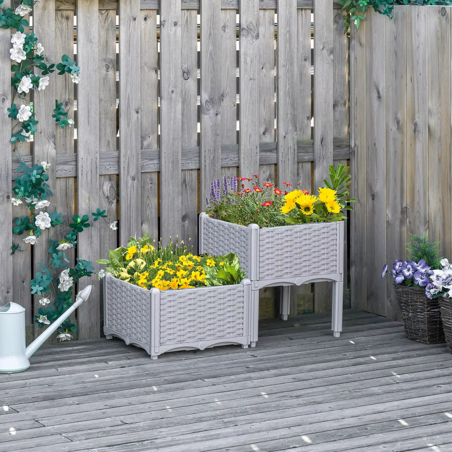 Outsunny Set of 2 Grey Raised Garden Planter Boxes for Vegetables and Plants, W/D/H: 40 x 40 x 44 cm – 2