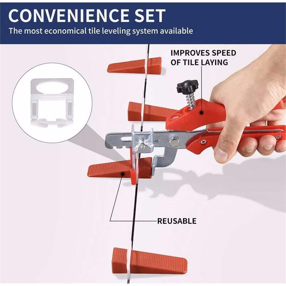 VOGREX 2mm Tile Spacer Kit with 400 Leveling Clips, Wedges and Plier in Red – 6