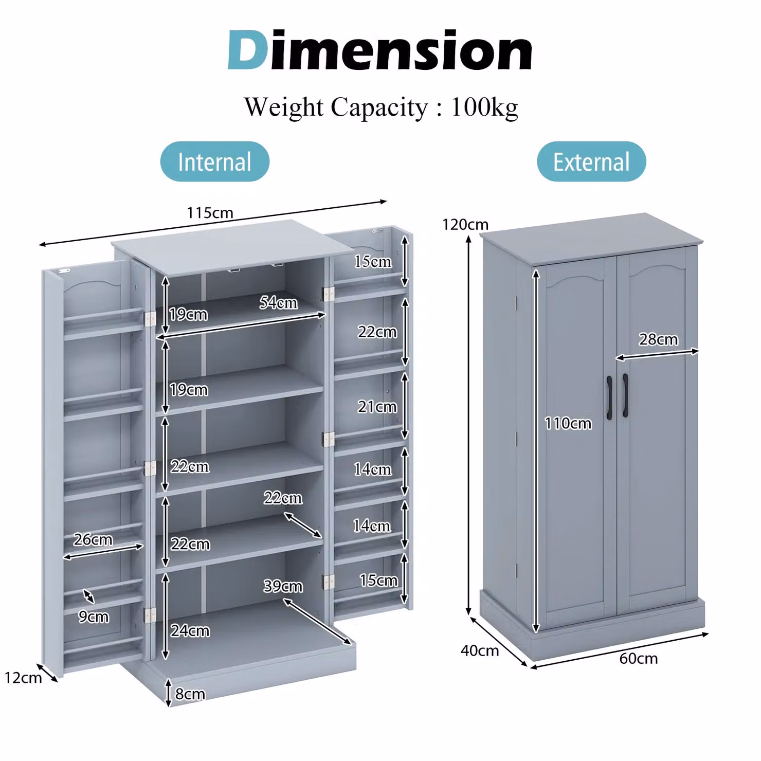 Costway Modern Grey Freestanding Kitchen Storage Cabinet with Adjustable Internal Shelves – 9