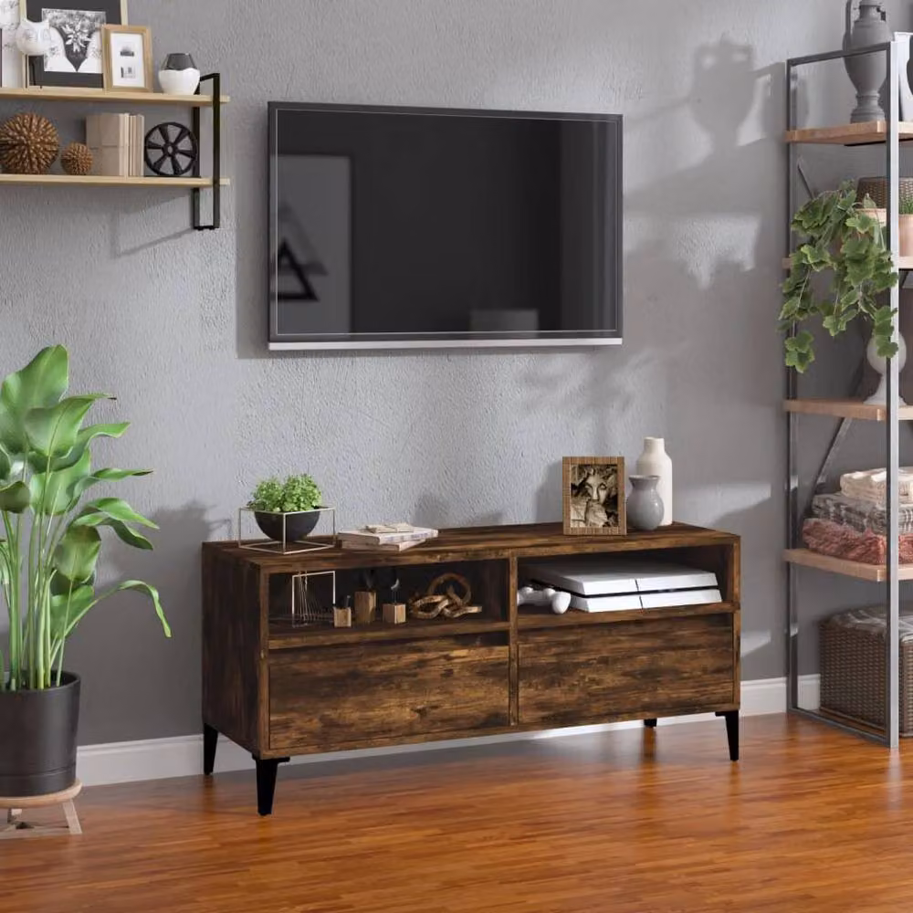 Berkfield Home Smoked Oak TV Cabinet in Brown, W/D/H: 100 x 34.5 x 44.5 cm – 2