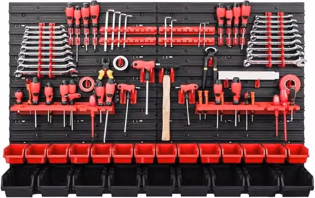 Havendro Wall Mounted Plastic Tool Peg Board in Black and Multicolour, W: 115.2 cm, H: 78.0 cm