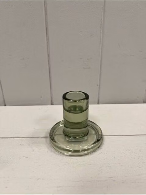 KDMD Vintage Green Smooth Small Glass Taper Candle Holder
