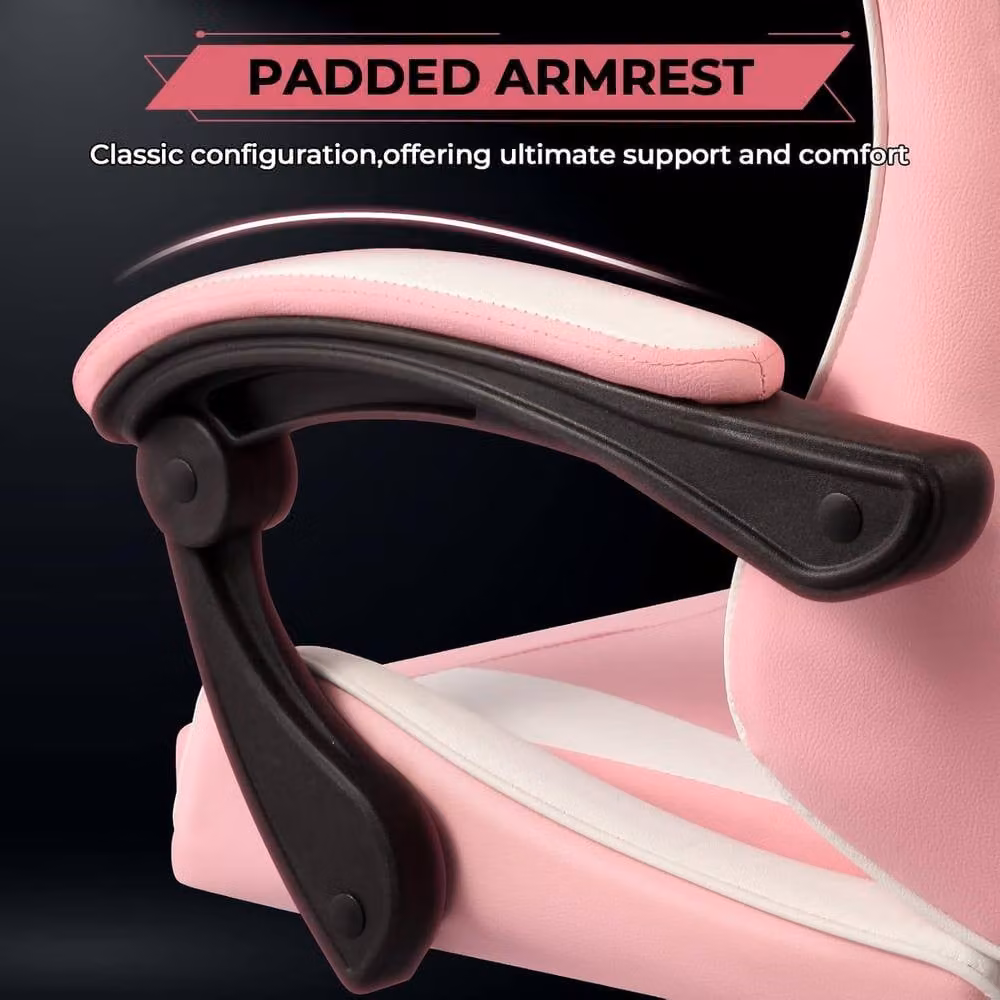 Lishetimig Ergonomic Pink PU Leather Gaming Chair with Headrest and Armrests – 5