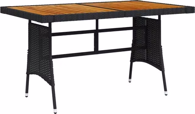 Berkfield Home Extendable Rectangular Garden Table in Black Poly Rattan and Solid Acacia Wood, W/D/H: 130 x 70 x 72 cm