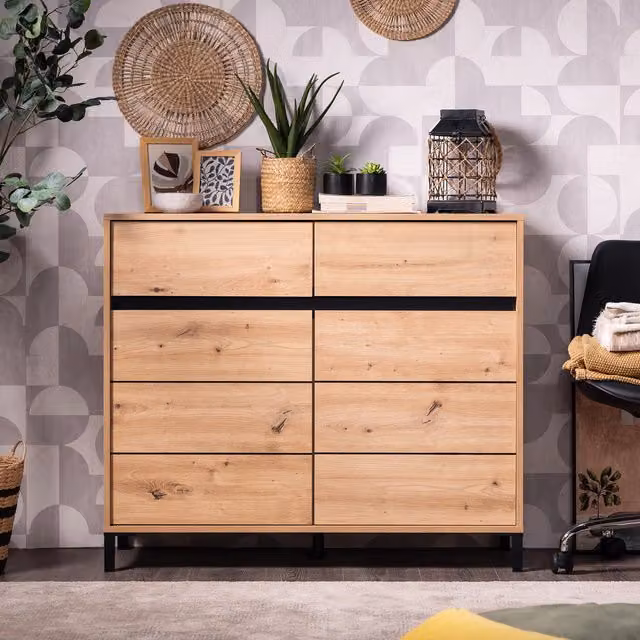 Dorel Home MARRON Cabinet 106 in Oak and Black with Hinged Doors and Drawers