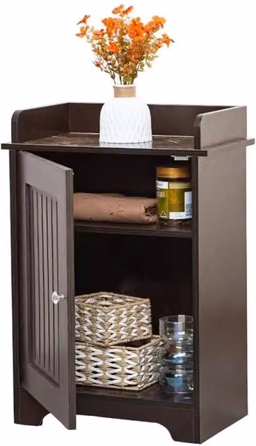 Havendro Modern Brown Wooden Bathroom Storage Shelf with Hinged Doors and Internal Shelves W/D/H: 29.0 x 45.0 x 78.5 cm