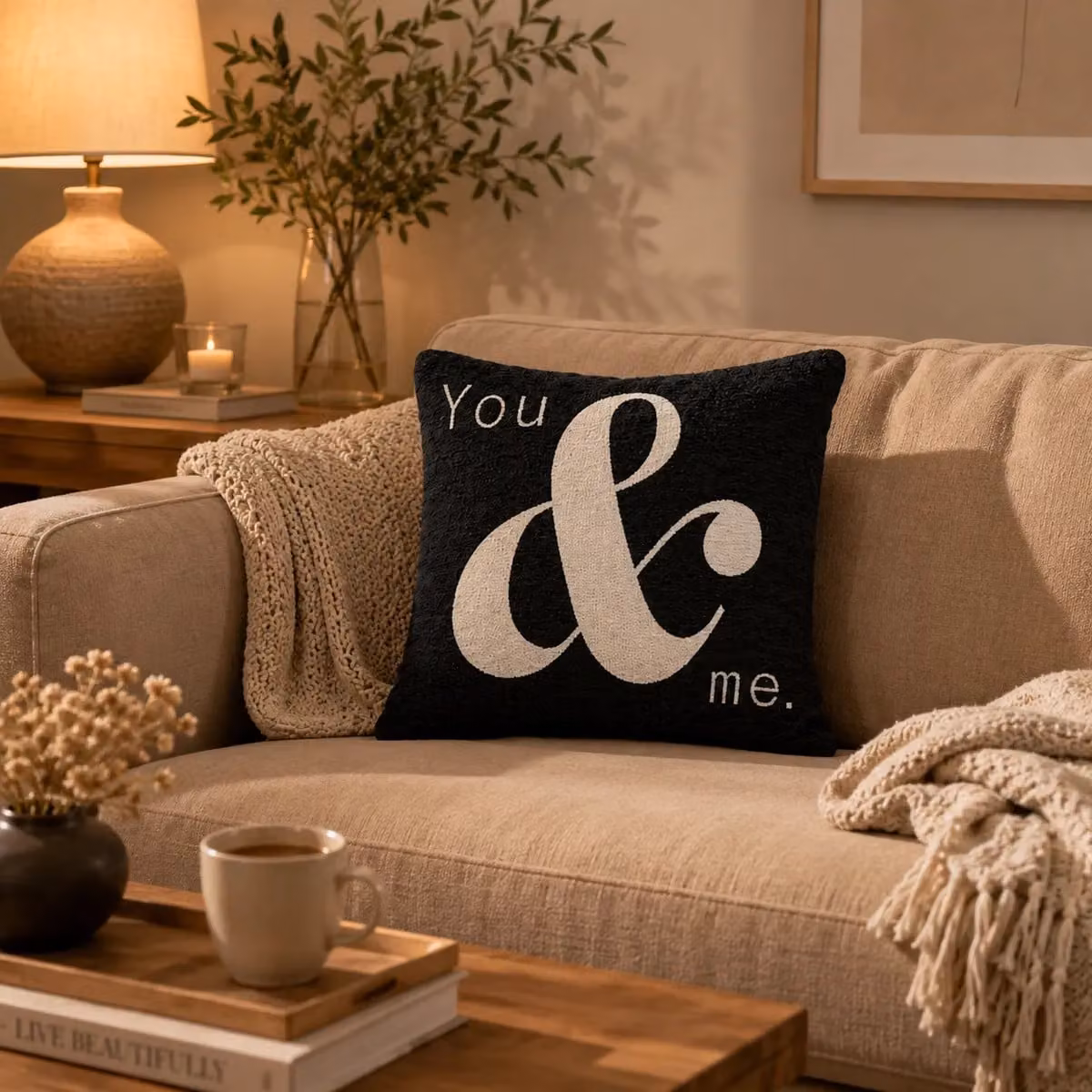 Orsina You & Me Graphic Chenille Cushion in Black and White, W/D/H: 45 x 45 x 14 cm – 4
