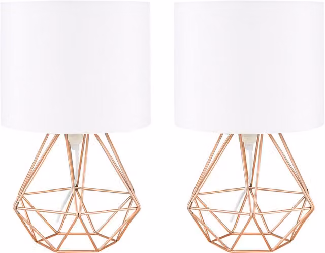 ValueLights Angus Geometric Table Lamps Set of 2 in Copper and Black, H: 40 cm, W: 16.5 cm