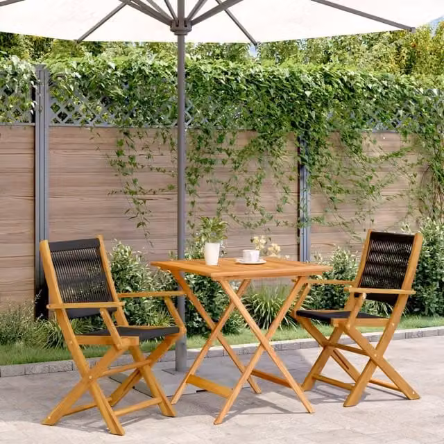 Berkfield Home 3 Piece Modern Bistro Set in Black Polypropylene and Acacia Wood – 1
