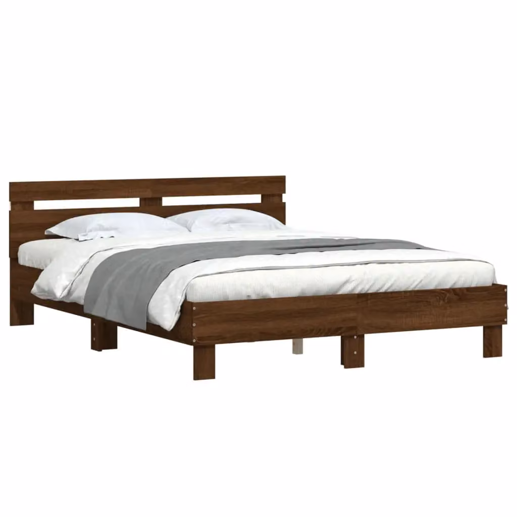 Berkfield Home Modern King Size Bed Frame in Brown Oak with LED Under-Bed Lighting and USB Charging Port, W: 150 cm, L: 200 cm – 4