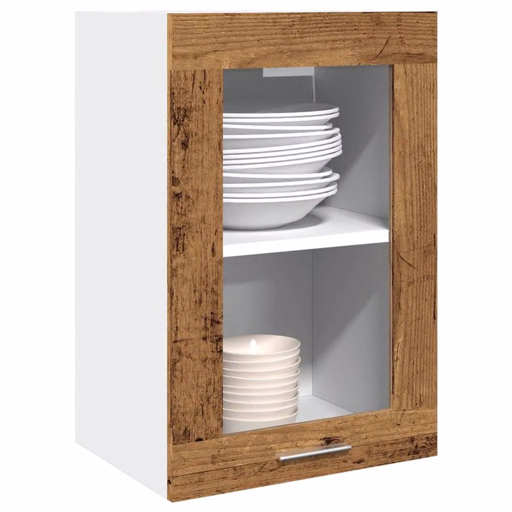 Berkfield Home Lyon Hanging Glass Cabinet in Old Wood Brown, W/D/H: 40 x 31 x 60 cm – 2