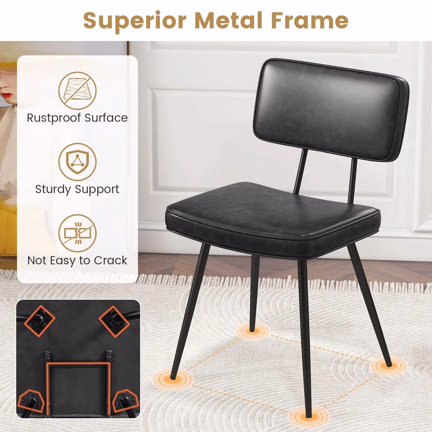 Gymax Set of 2 Black Faux Leather Upholstered Mid-Century Dining Chairs – 4