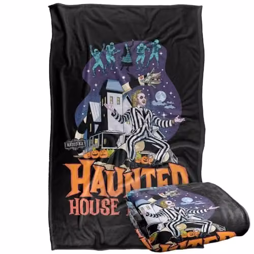 LOGOVISION Beetlejuice Haunted House Party Super Soft Fleece Throw Blanket, Multicolour, W/D/H: 91 x 147 cm