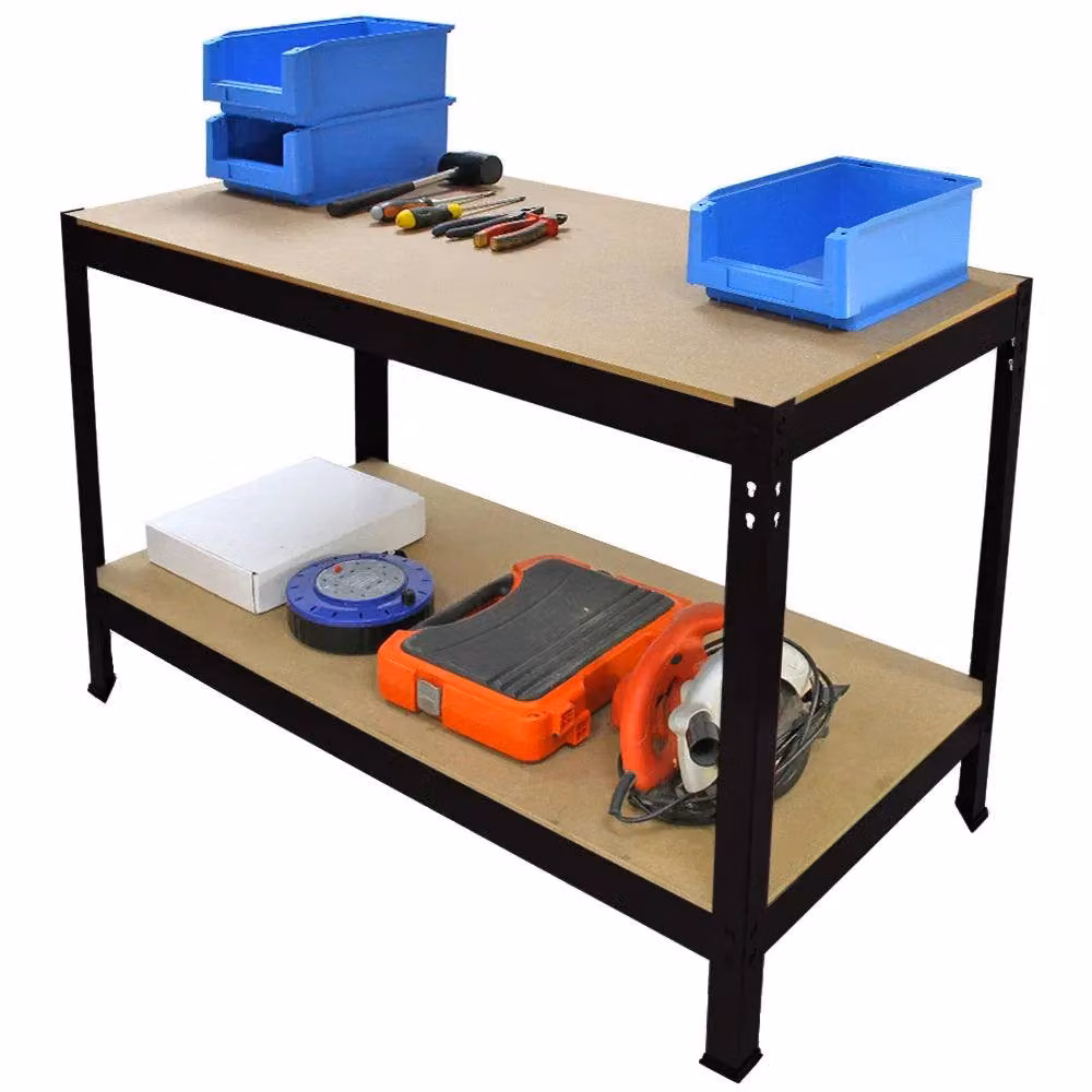 Monstershop Q-RAX Black Heavy Duty Metal Workbench with 2 Shelves, W/D/H: 100 x 60 x 90 cm – 3