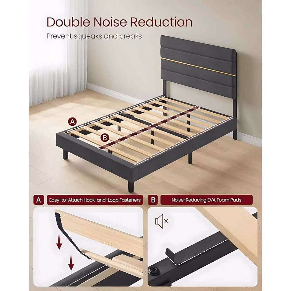 The Bazaarist Small Double Upholstered Bed Frame with Adjustable Headboard in Dark Grey, W/D/H: 120 x 200 cm – 4