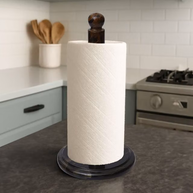 Orsina Freestanding Ceramic Marble Kitchen Roll Holder in Black, Gold and White with Weighted Non-Slip Base, W/D/H: 15.0 x 15.0 x 32.0 cm – 2