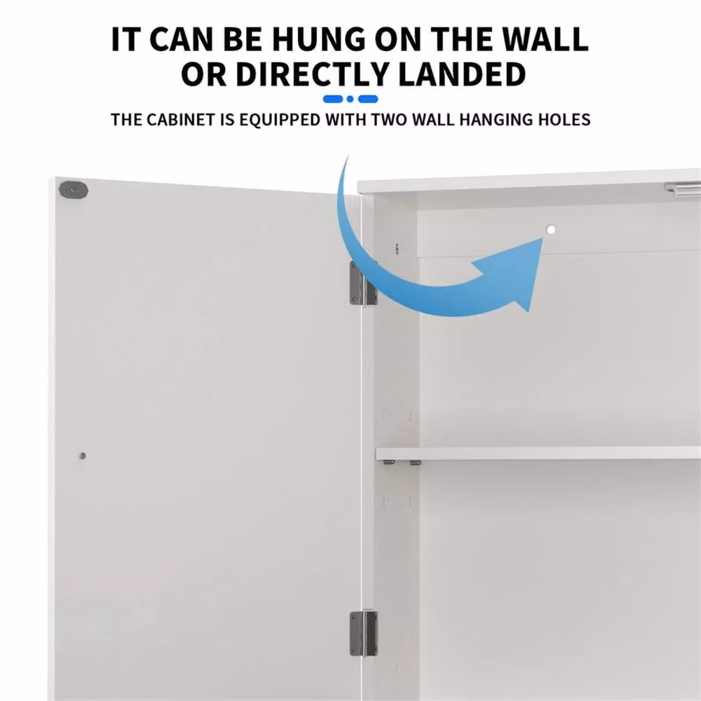 EONLION Modern White Wall Mounted Bathroom Cabinet with Hinged Doors and Internal Shelves – 2