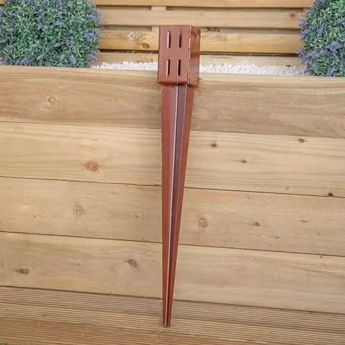 Samuel Alexander Metal Garden Fence Post Holder and Spike, Brown or Red, W/D/H: 7.5 x 7.5 x 15 cm – 2
