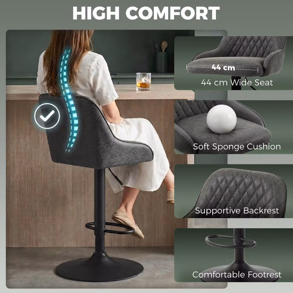 STILVORA Adjustable Swivel Bar Stool with Backrest in Grey Synthetic Leather – 5