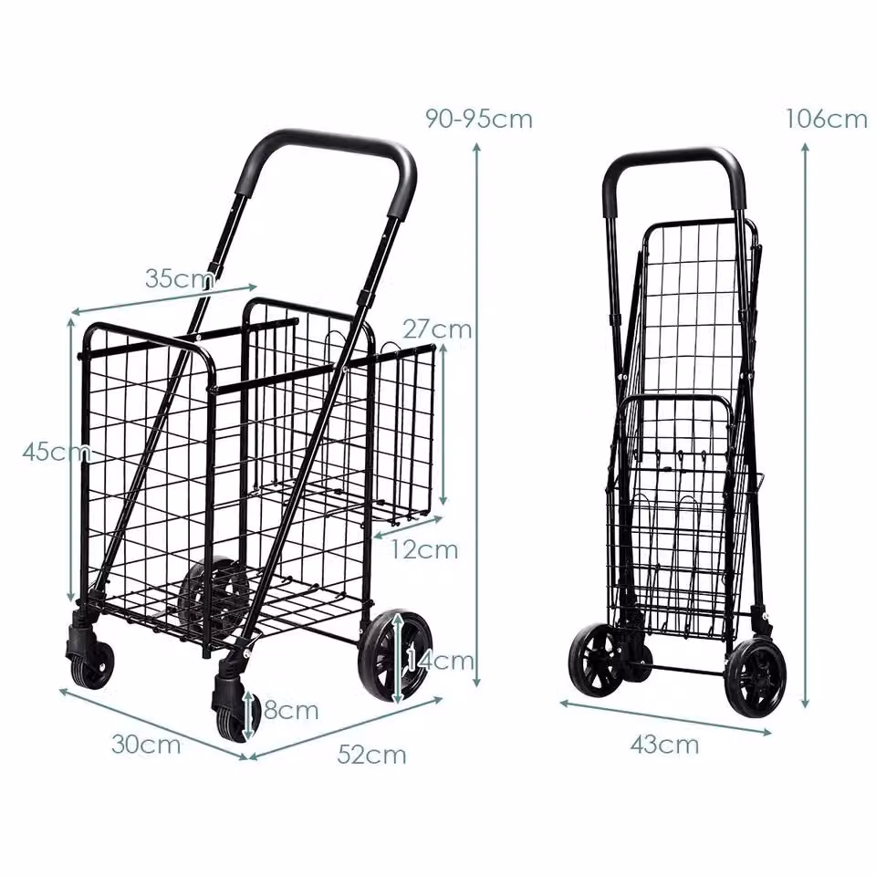 Costway Folding Portable Double Basket Grocery Utility Shopping Cart in Black – 2
