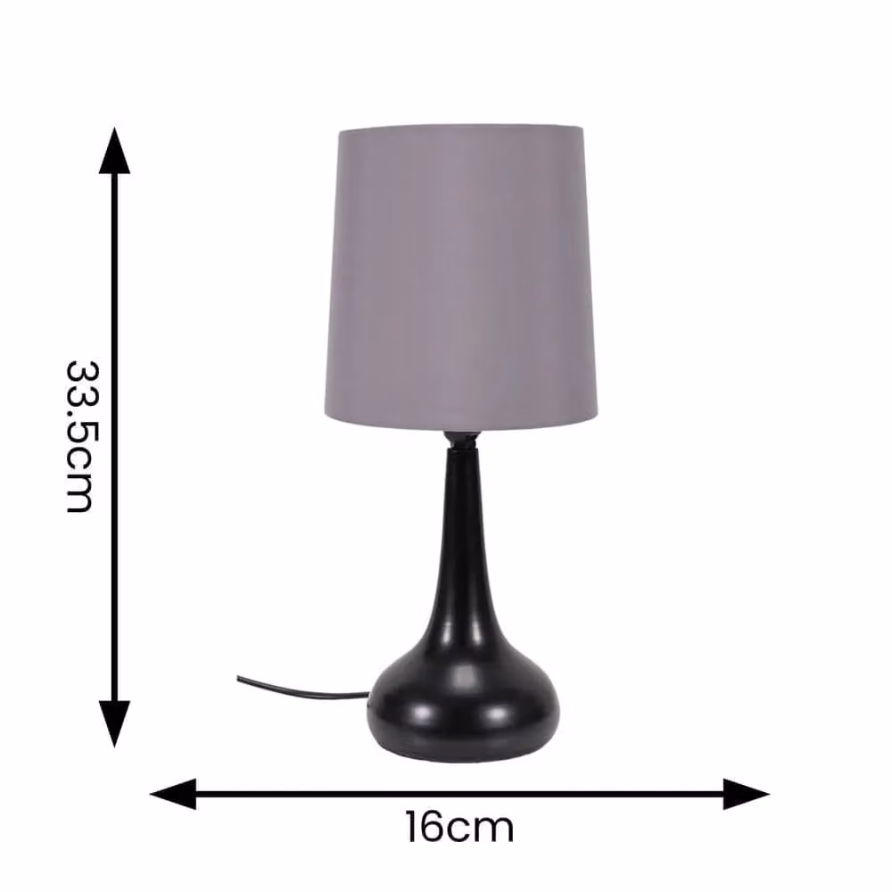 ValueLights Teardrop Pair of Compact Fabric and Metal Touch Table Lamps in Grey and Black, H 33.5 cm x W 16.0 cm – 4