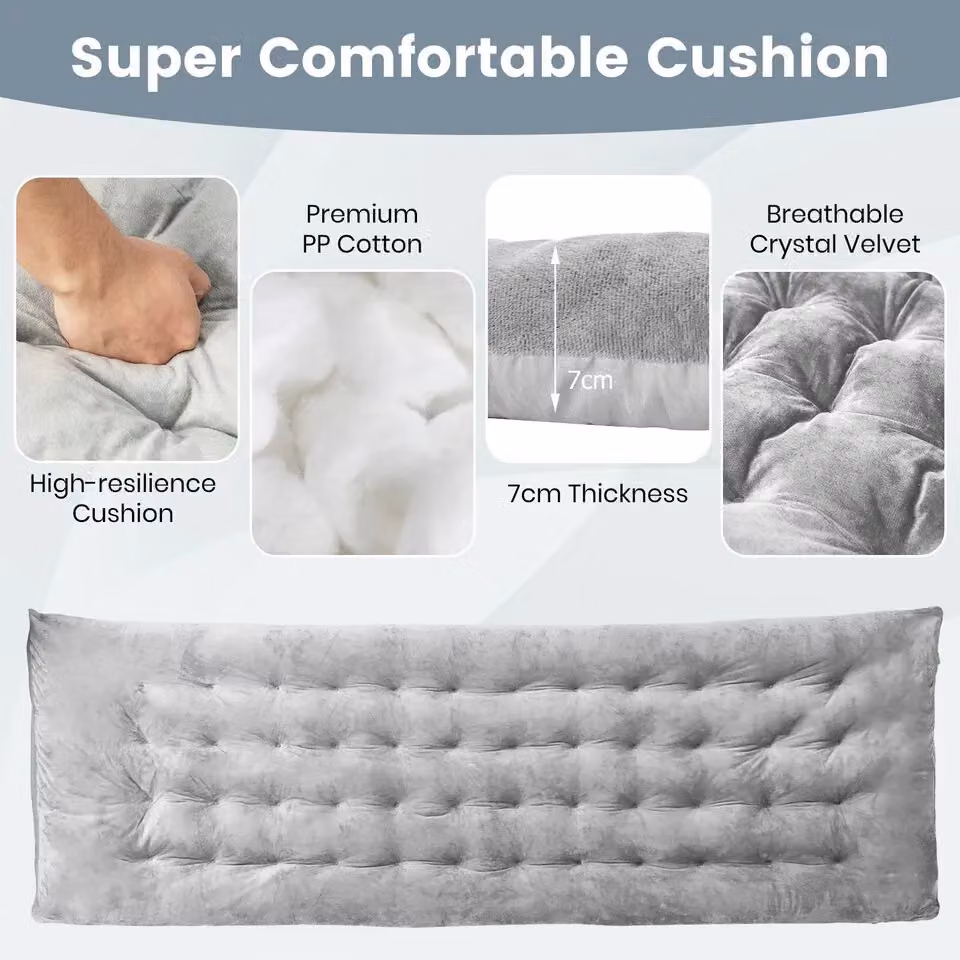 Costway Grey Crystal Velvet Outdoor Camping Cot Mattress and Lounge Chair Cushion for Adults – 3