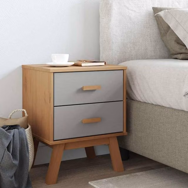 Berkfield Home Olden Bedside Cabinet in Grey and Brown Solid Pine Wood W/D/H: 39 x 45 x 57 cm – 1