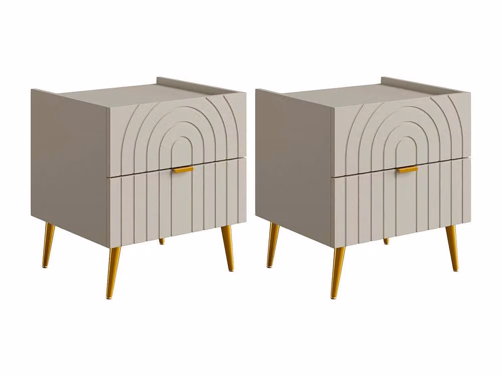 Vente-unique NORSIM Set of 2 Beige Bedside Tables with 2 Drawers, W/D/H: 40 x 49.5 x 45 cm – 2