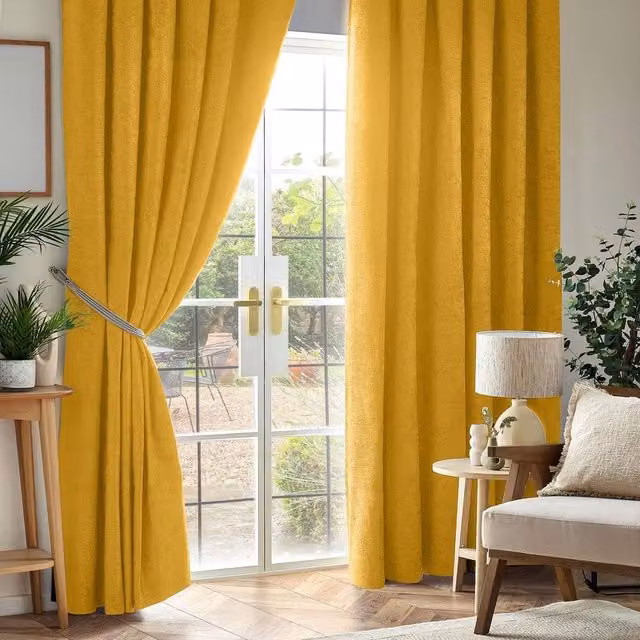 Luxor Living Yellow Chenille Blackout Pencil Pleat Curtains, Width: 229 cm, Drop: 229 cm