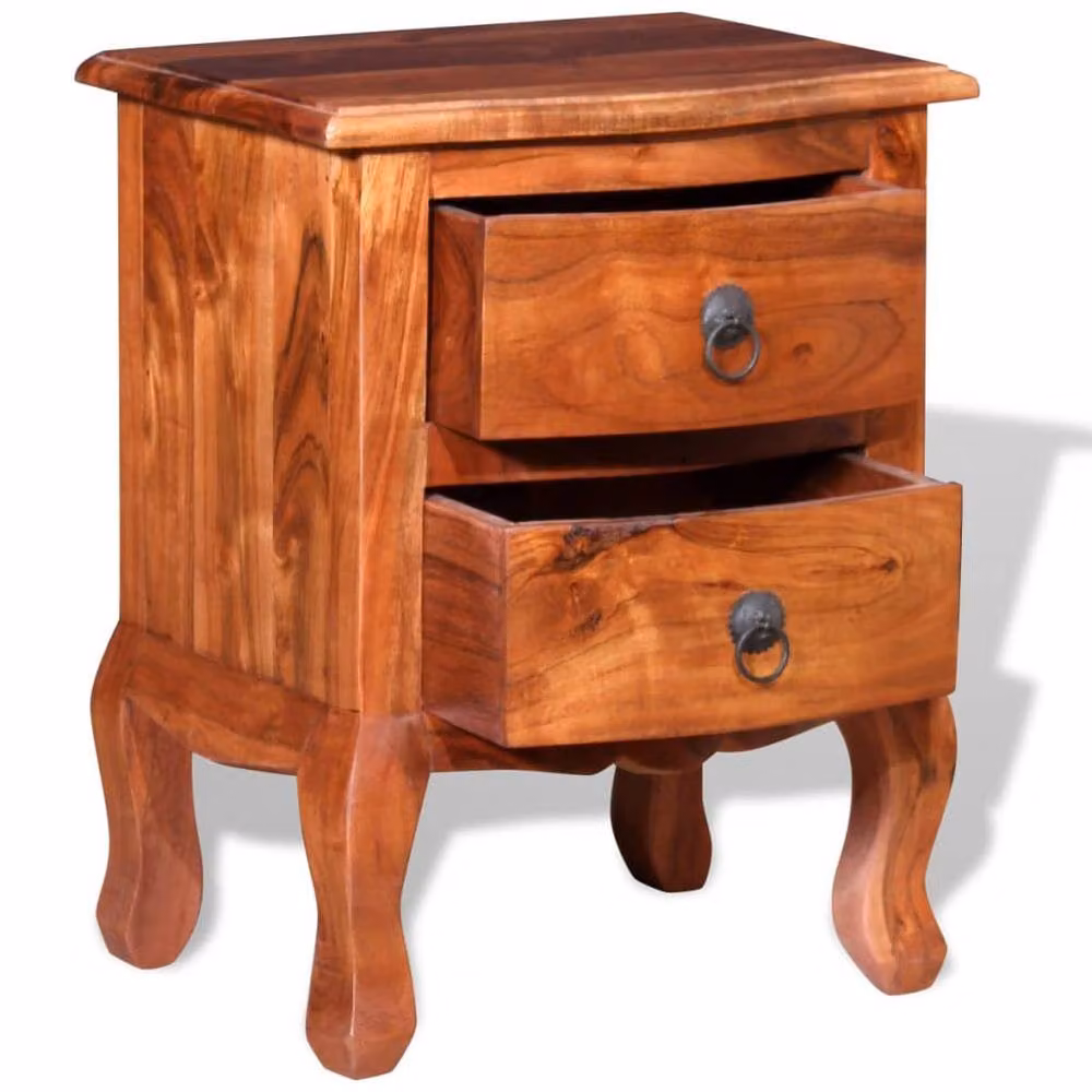 Berkfield Home Set of 2 Vintage Brown Solid Acacia Wood Nightstands with Drawers – 2