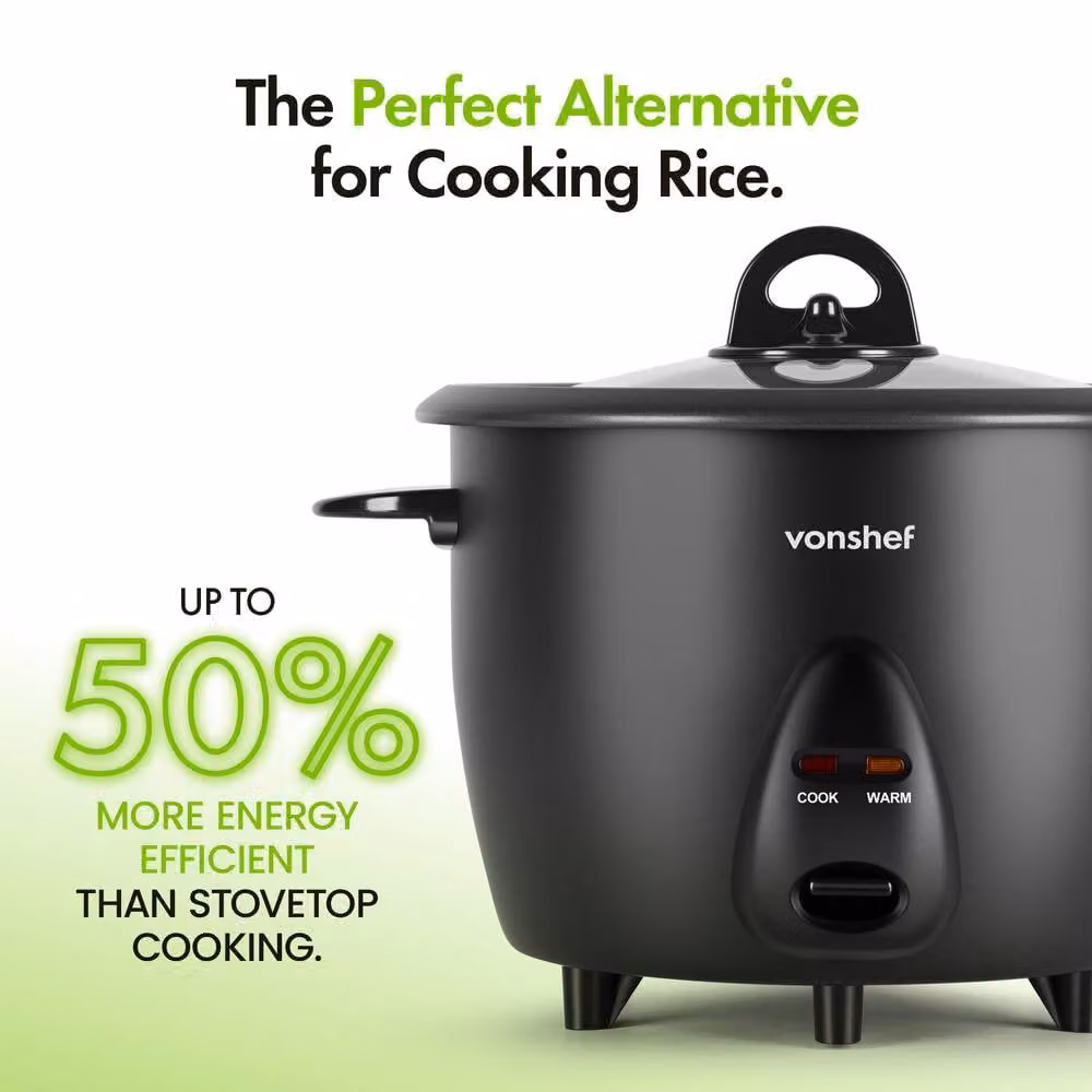 VonShef Electric Rice Cooker with Keep Warm Function and Non-Stick Pot, 1.8 l, Black – 5