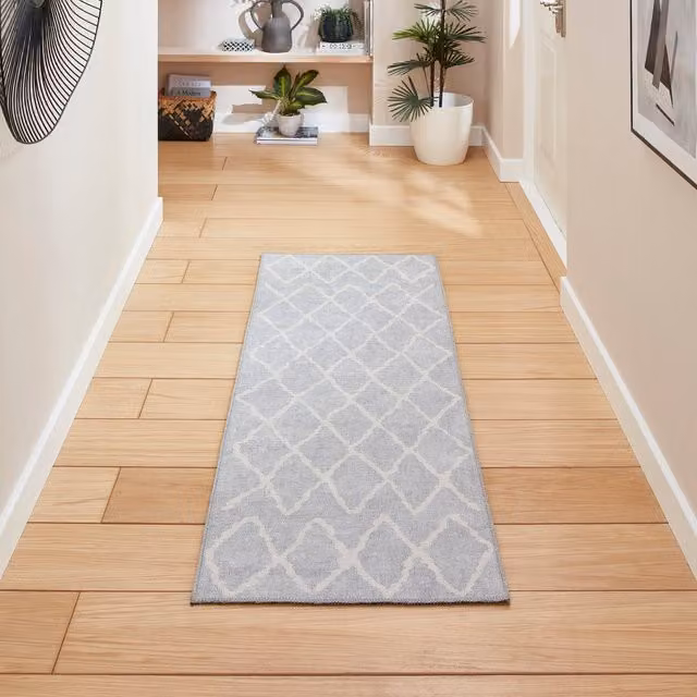 Terrys Grey Geometric Modern Flat Weave Polyester Rectangular Runner