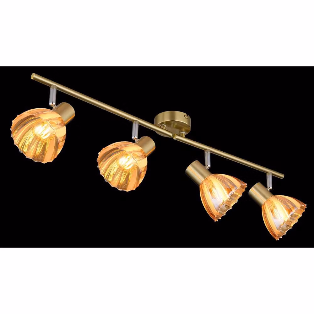 Netlighting Zachery Ceiling Spotlight Bar in Brass with Amber Glass Shades, 4x E14 – 2