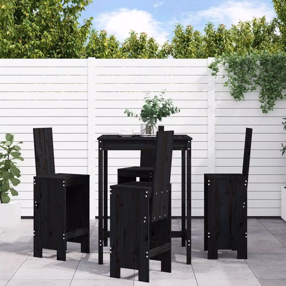 Berkfield Home Beautiful 5 Piece Garden Bar Set in Black Solid Pine Wood – 2