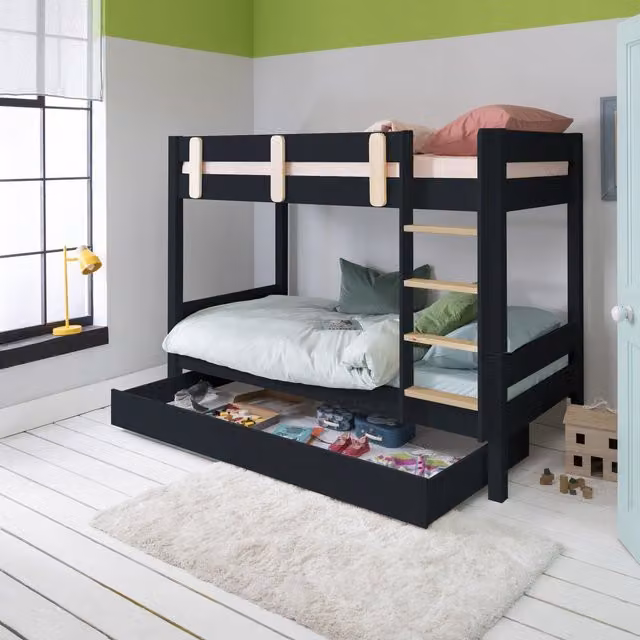 Noa and Nani Una Contemporary Bunk Bed in Anthracite Grey with Drawers and Pine Wood, 90 x 190 cm