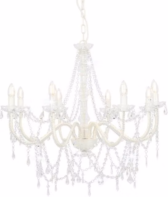Berkfield Home White Crystal and Metal Chandelier with 8 x E14 Bulbs