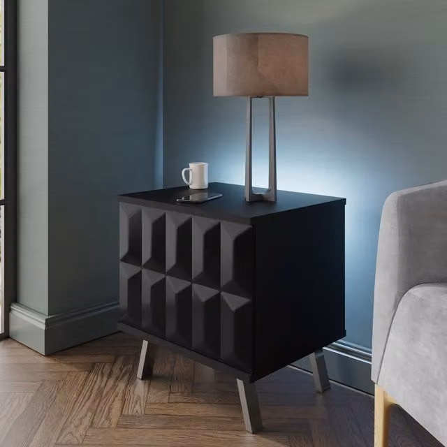 Frank Olsen Furniture Elevate Lamp Table in Black and Chrome with LED Lighting