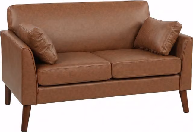 HOMCOM 2 Seater Modern Small Sofa in Brown with Synthetic Leather Upholstery and Solid Wood Legs, W: 132 cm – 1