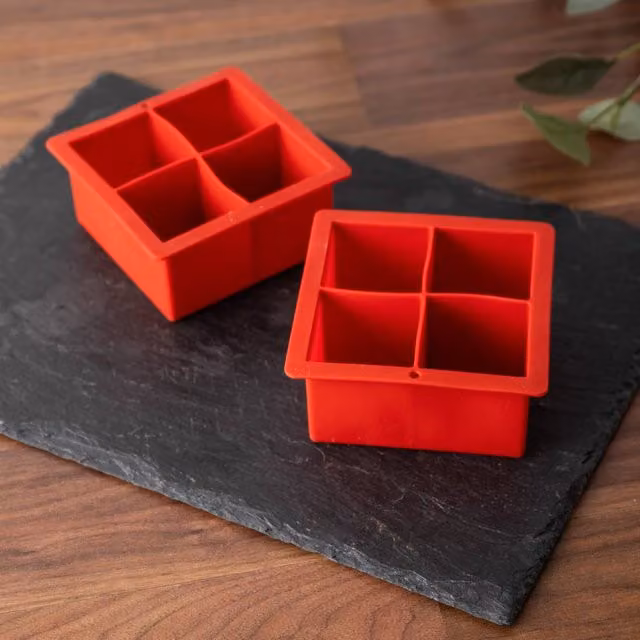 BarCraft Jumbo Square Silicone Ice Cube Tray, Set of 2, Red